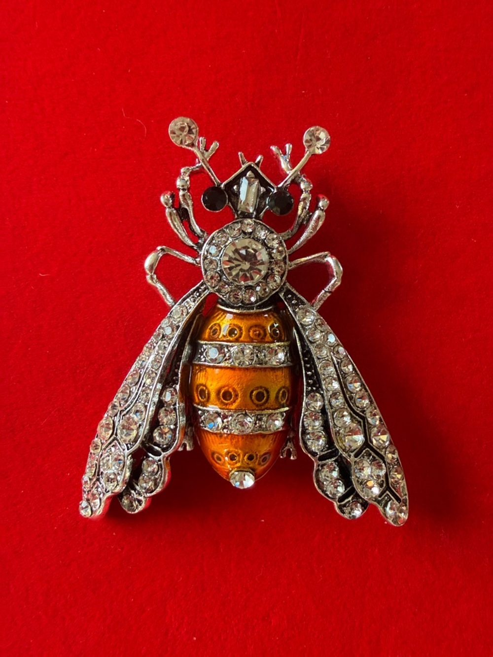 American Vintage Gold and Silver Bee Brooch with Amber Enamel